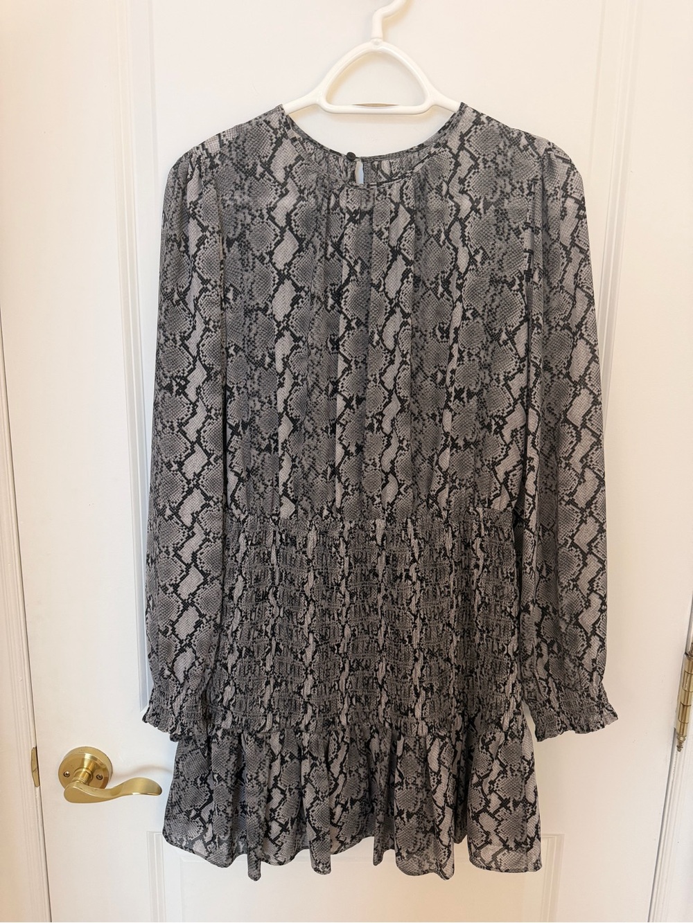 Michael Kors Black and Gray Snake-Print Long Sleeve Dress